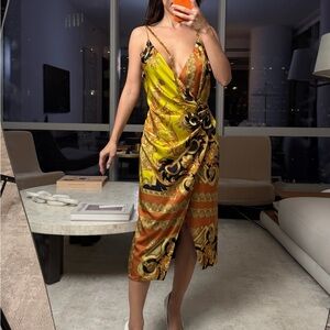 Vibrant Gold and Orange Midi Dress